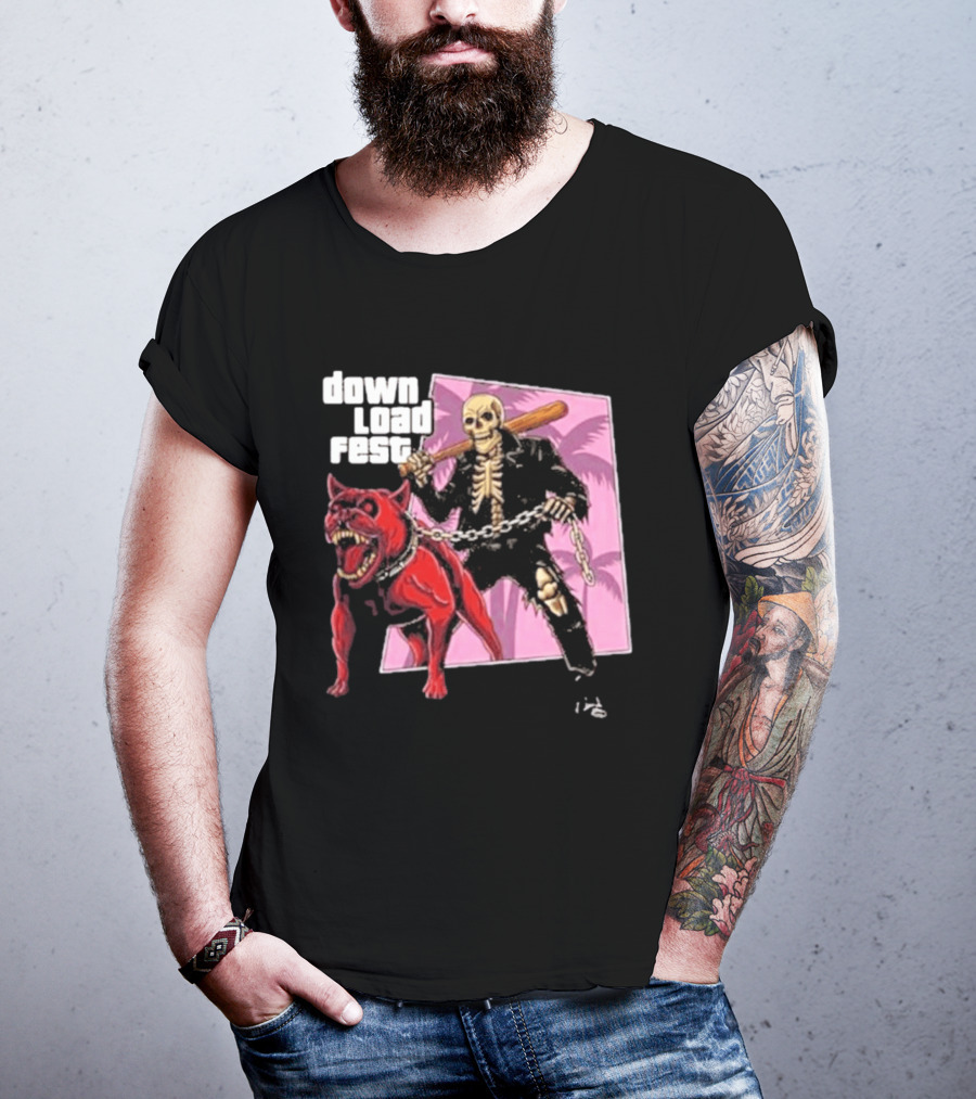 Download Fest Skeleton With Dog Baseball Bat June 2026 Grand Fest Auto GTA T-Shirt