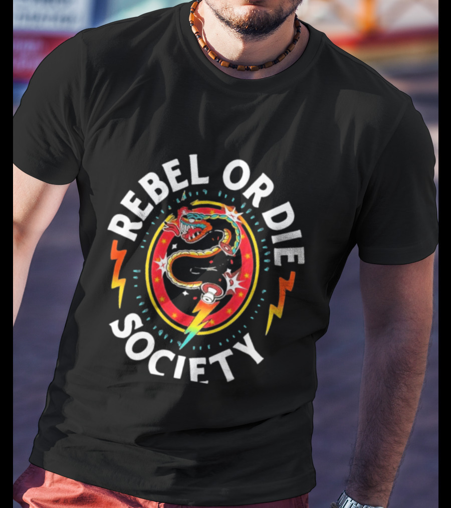 Rebel Or Die Society Snake Tattoo Lightning T-Shirt