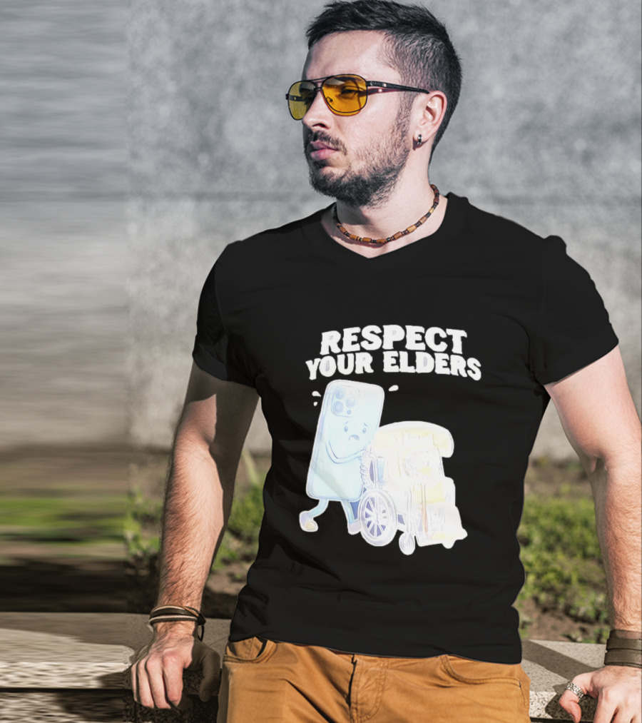 Respect Your Elders Smartphone And Vintage Telephone T-Shirt