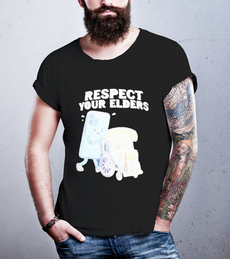 Respect Your Elders Smartphone And Vintage Telephone T-Shirt