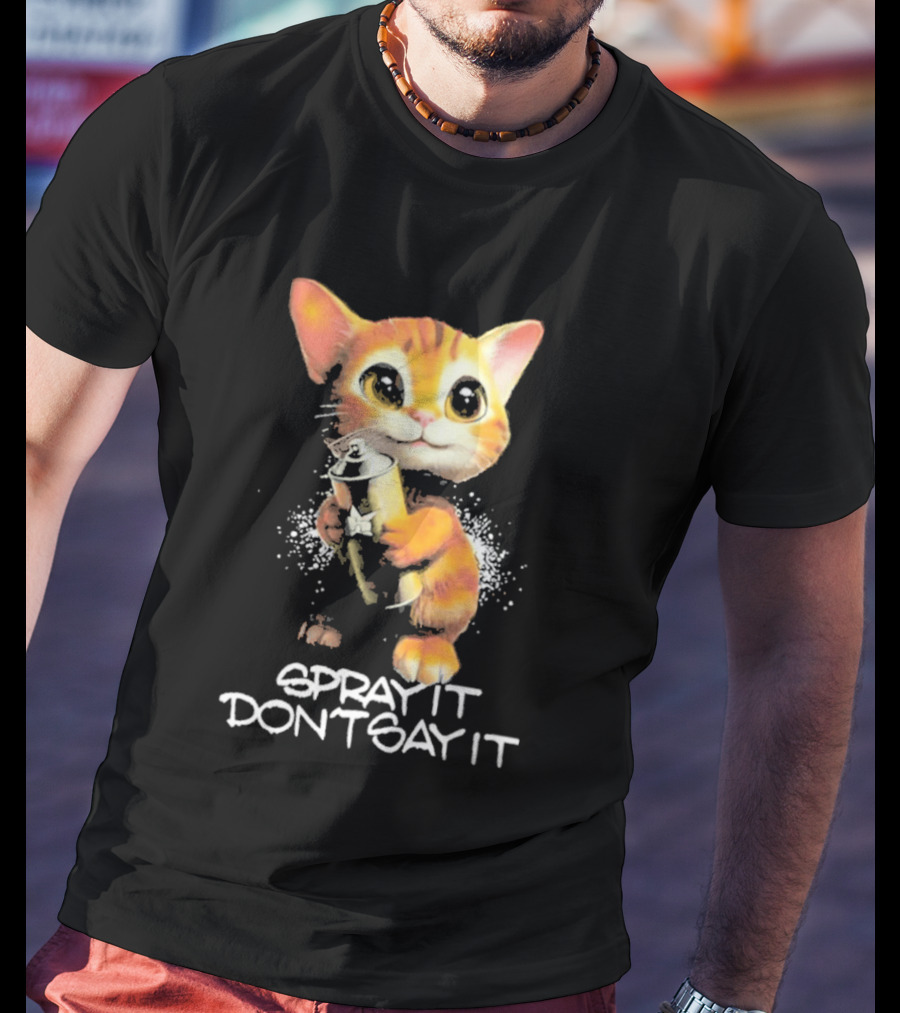 Huf Clothing Spray It Don't Say It Orange Cat With Paintbrush T-Shirt