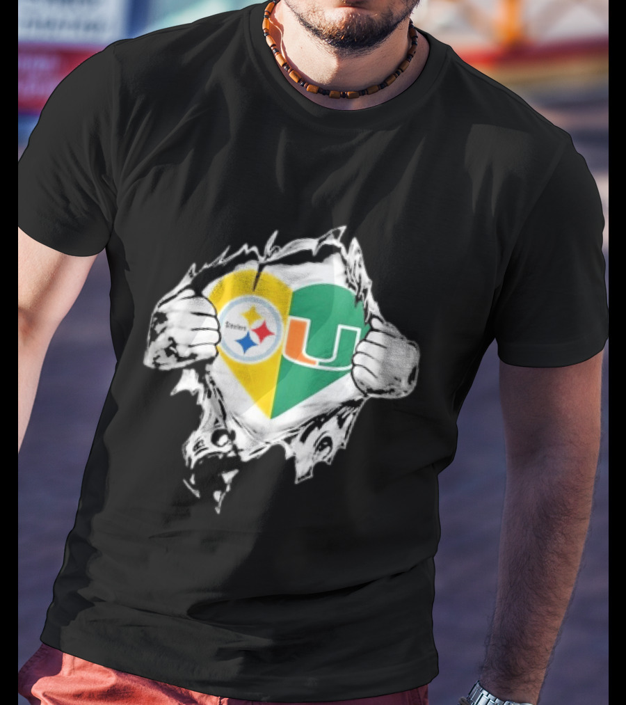 Steelers Miami Hurricanes Heart In My DNA Hands Football Fan Pride T-Shirt