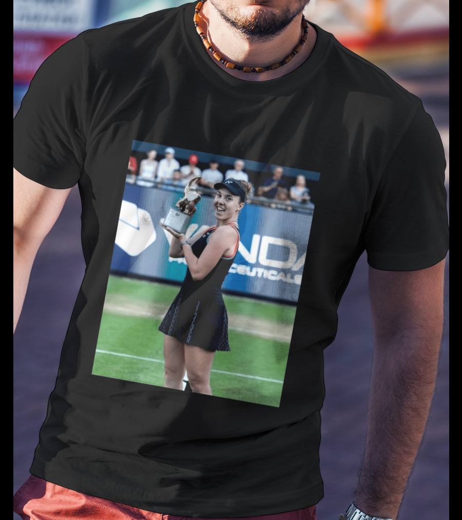 Linda Wins Tennis Title Holding Trophy On Grass Court T-Shirt