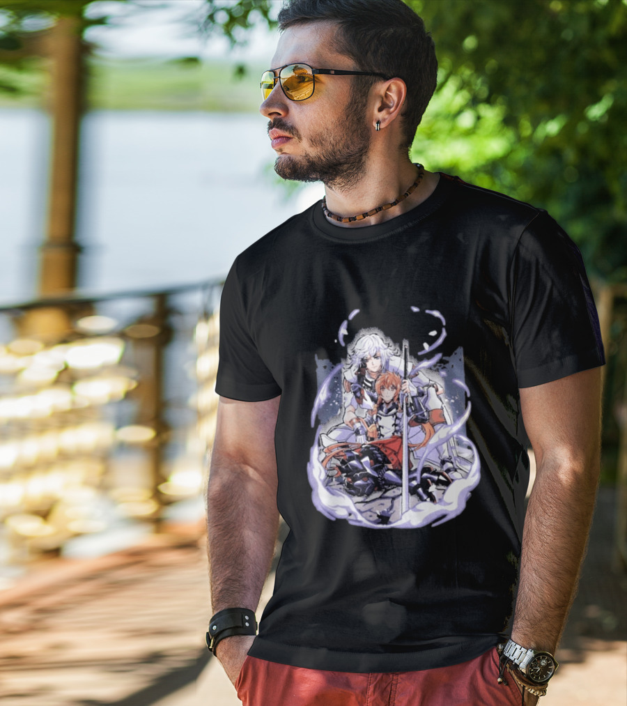 Tragic Couple Heart Anime Fantasy Duo With Sword And Armor T-Shirt