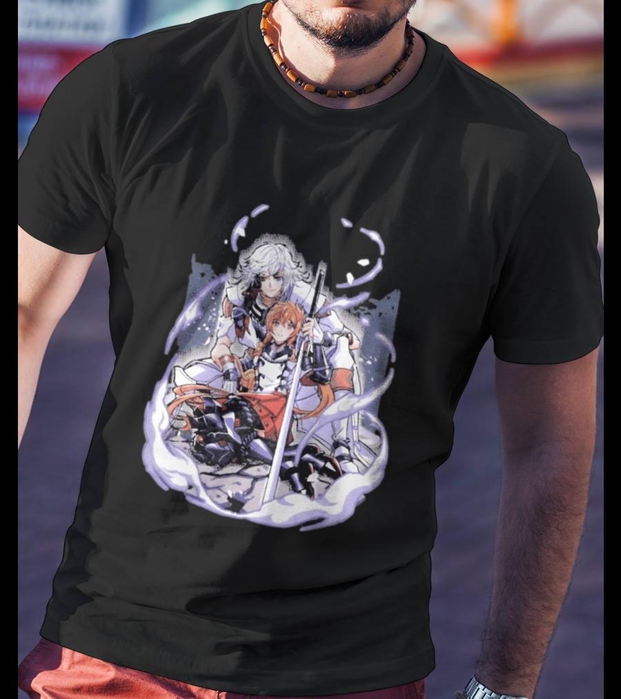 Tragic Couple Heart Anime Fantasy Duo With Sword And Armor T-Shirt