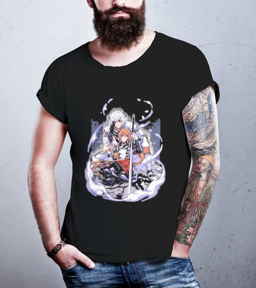 Tragic Couple Heart Anime Fantasy Duo With Sword And Armor T-Shirt