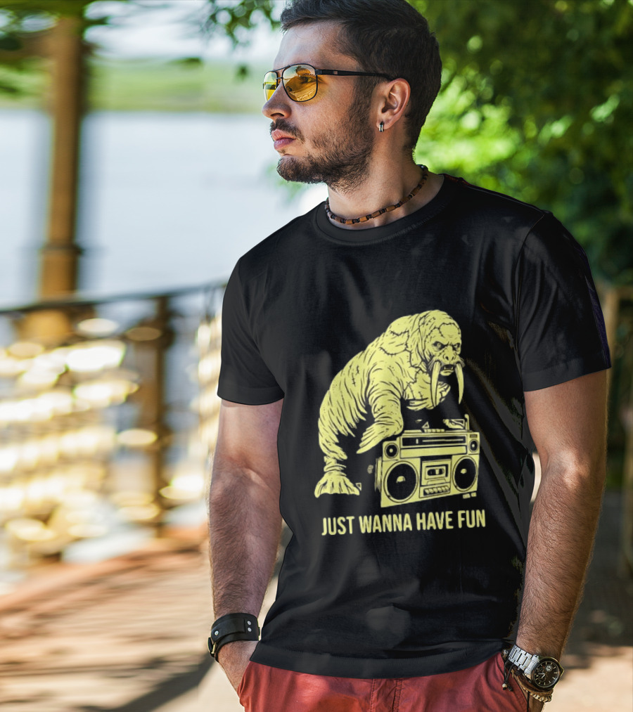 Walrus DJ Just Wanna Have Fun With Boombox T-Shirt