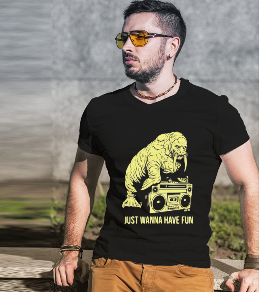 Walrus DJ Just Wanna Have Fun With Boombox T-Shirt