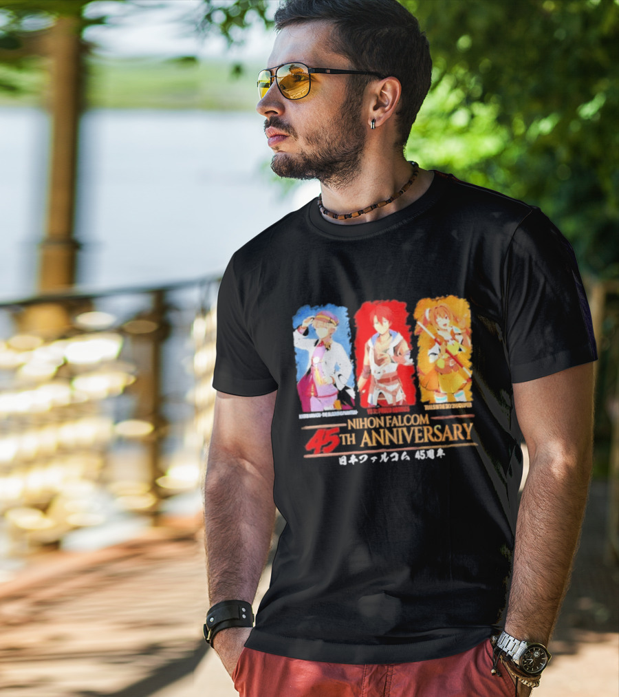 Nihon Falcom 45th Anniversary Characters Illustration In Japanese T-Shirt