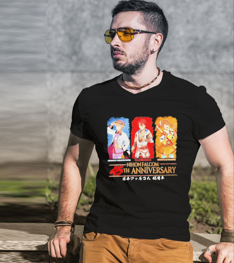 Nihon Falcom 45th Anniversary Characters Illustration In Japanese T-Shirt