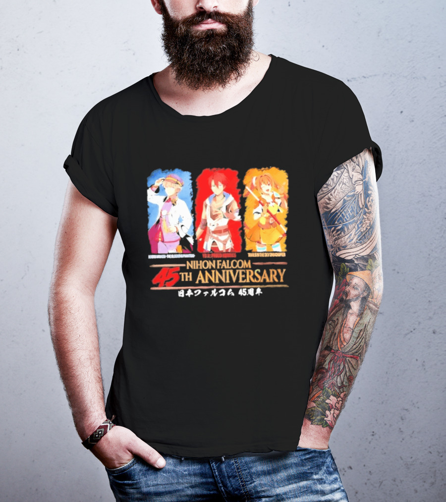 Nihon Falcom 45th Anniversary Characters Illustration In Japanese T-Shirt