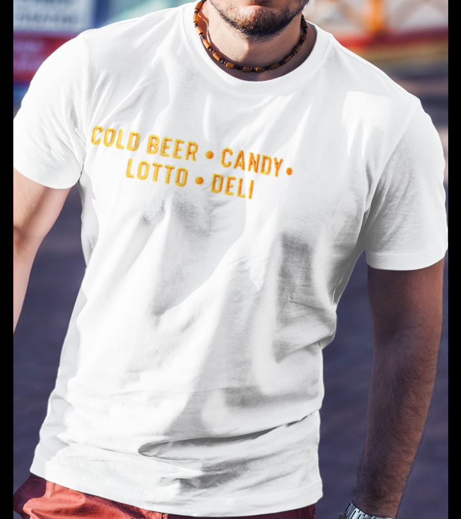 Cold Beer Candy Lotto Deli Retro Block Letters T-Shirt