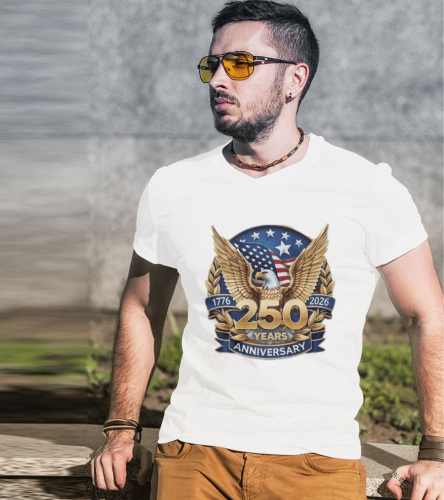 USA 1776 2026 250 Years Anniversary Emblem With Bald Eagle And American Flag T-Shirt
