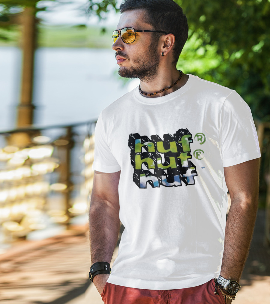Huf Hand Stacked Triple Logo Green Blue Black T-Shirt