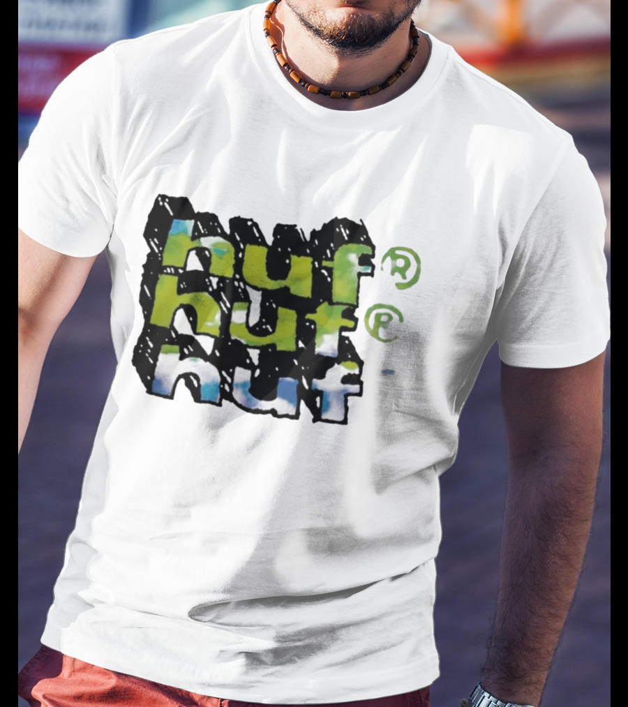 Huf Hand Stacked Triple Logo Green Blue Black T-Shirt