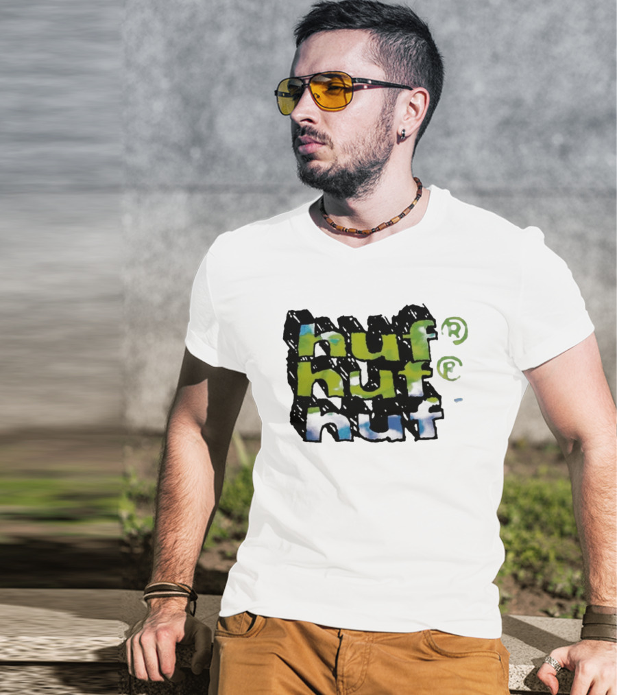 Huf Hand Stacked Triple Logo Green Blue Black T-Shirt