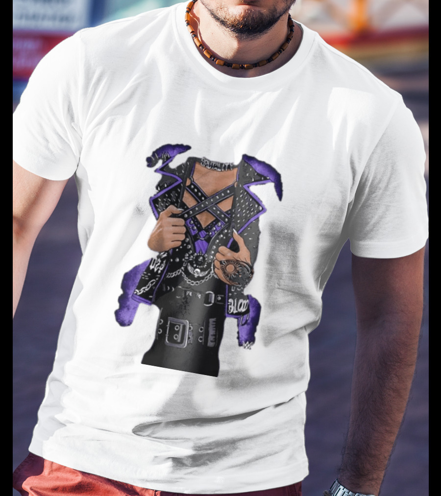 WWE Rhea Ripley Leather Jacket Chains Studs Purple Black Gear T-Shirt