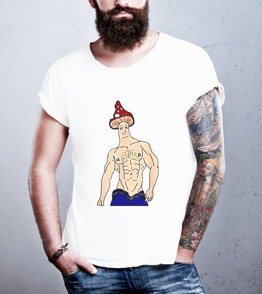 Wojak Shroomjak Buff Gym Meme Mushroom Head T-Shirt