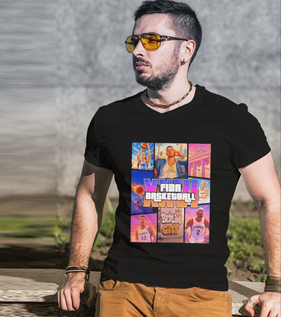 FIBA Basketball XXVII Berlin City Caitlin Clark USA Victor Wembanyama France Shai Gilgeous Alexander Canada T-Shirt