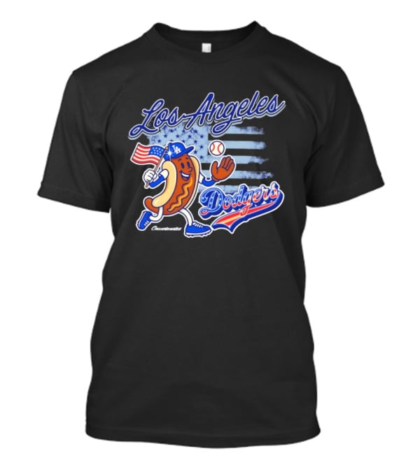 Los Angeles Dodgers Hot Dog Baseball American Flag Stars T-Shirt