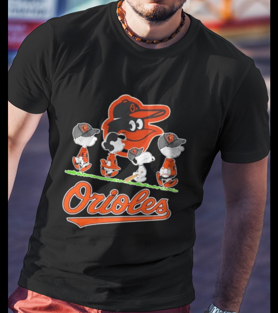 Orioles Peanuts Characters Snoopy Charlie Brown Lucy Baseball T-Shirt