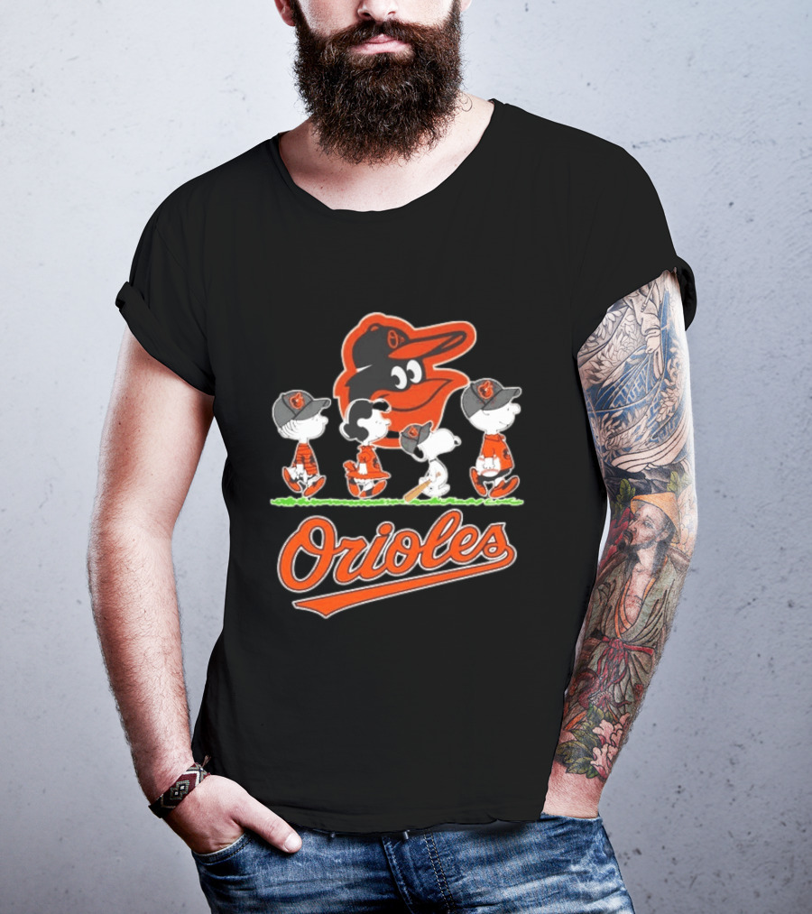 Orioles Peanuts Characters Snoopy Charlie Brown Lucy Baseball T-Shirt