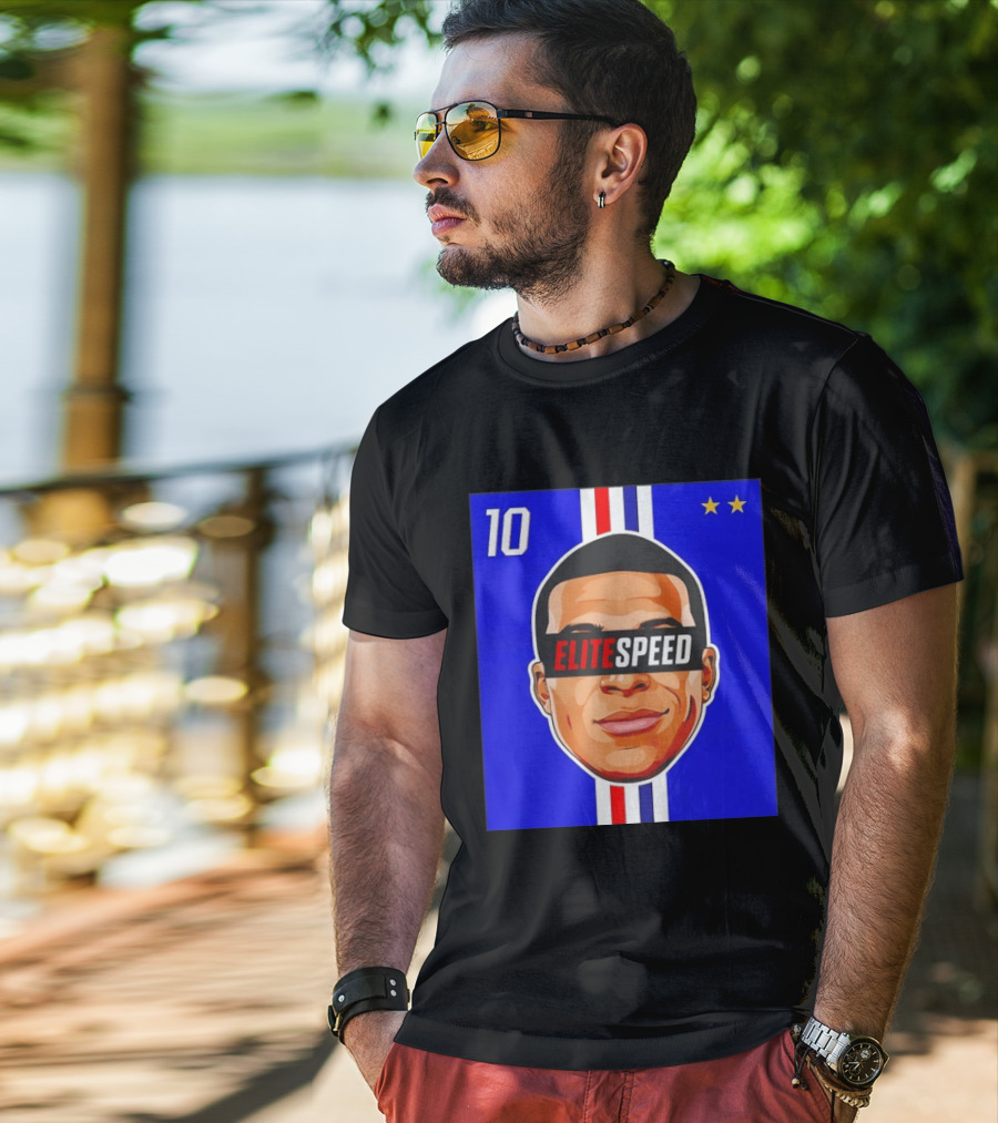 10 Kylian Mbappe Elite Speed France Football Big Head Two Stars T-Shirt