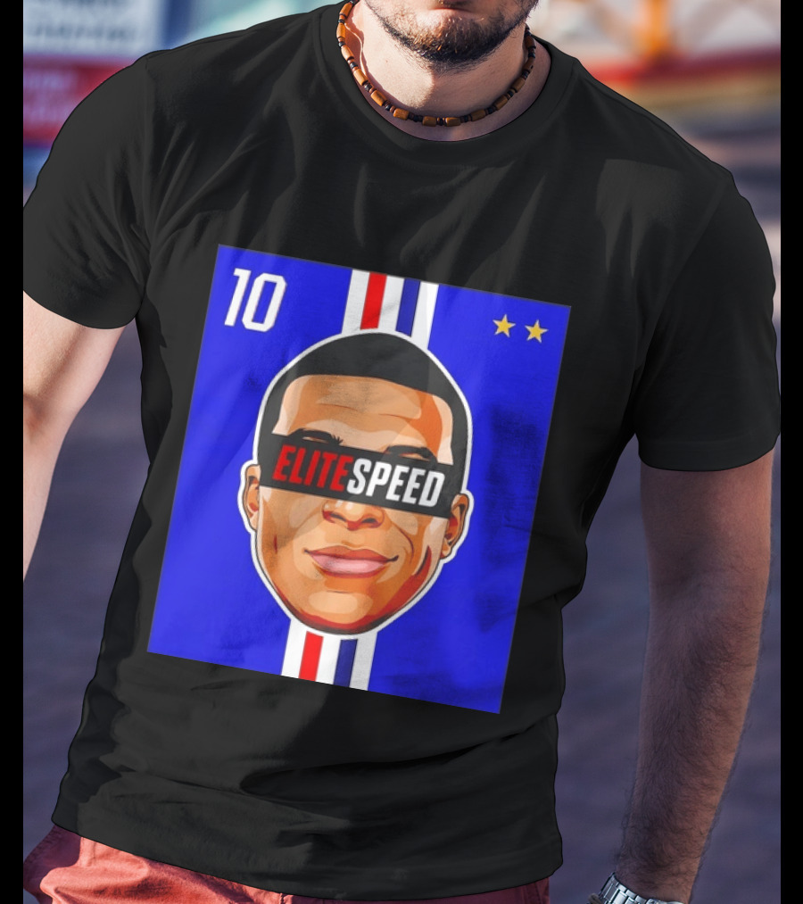 10 Kylian Mbappe Elite Speed France Football Big Head Two Stars T-Shirt