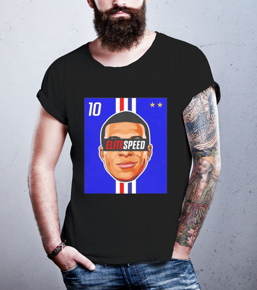 10 Kylian Mbappe Elite Speed France Football Big Head Two Stars T-Shirt
