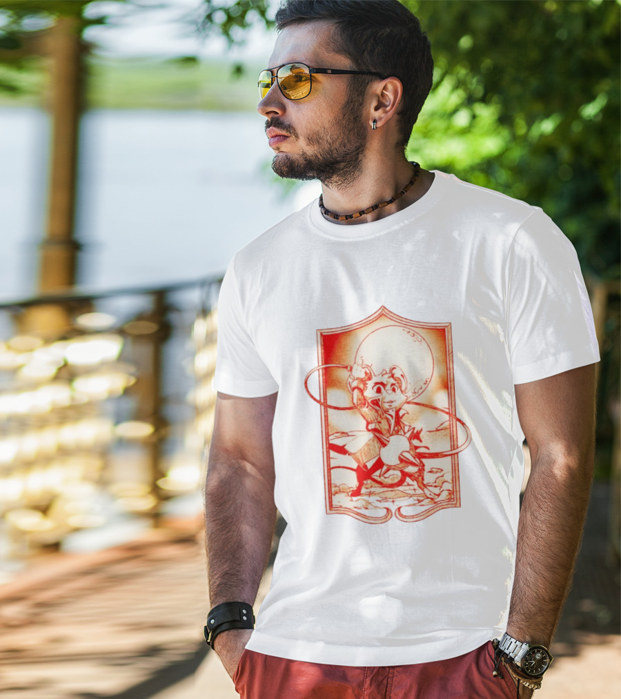 Biker Mice From Mars Throttle Wielding Flail Against Moonlit Backdrop T-Shirt