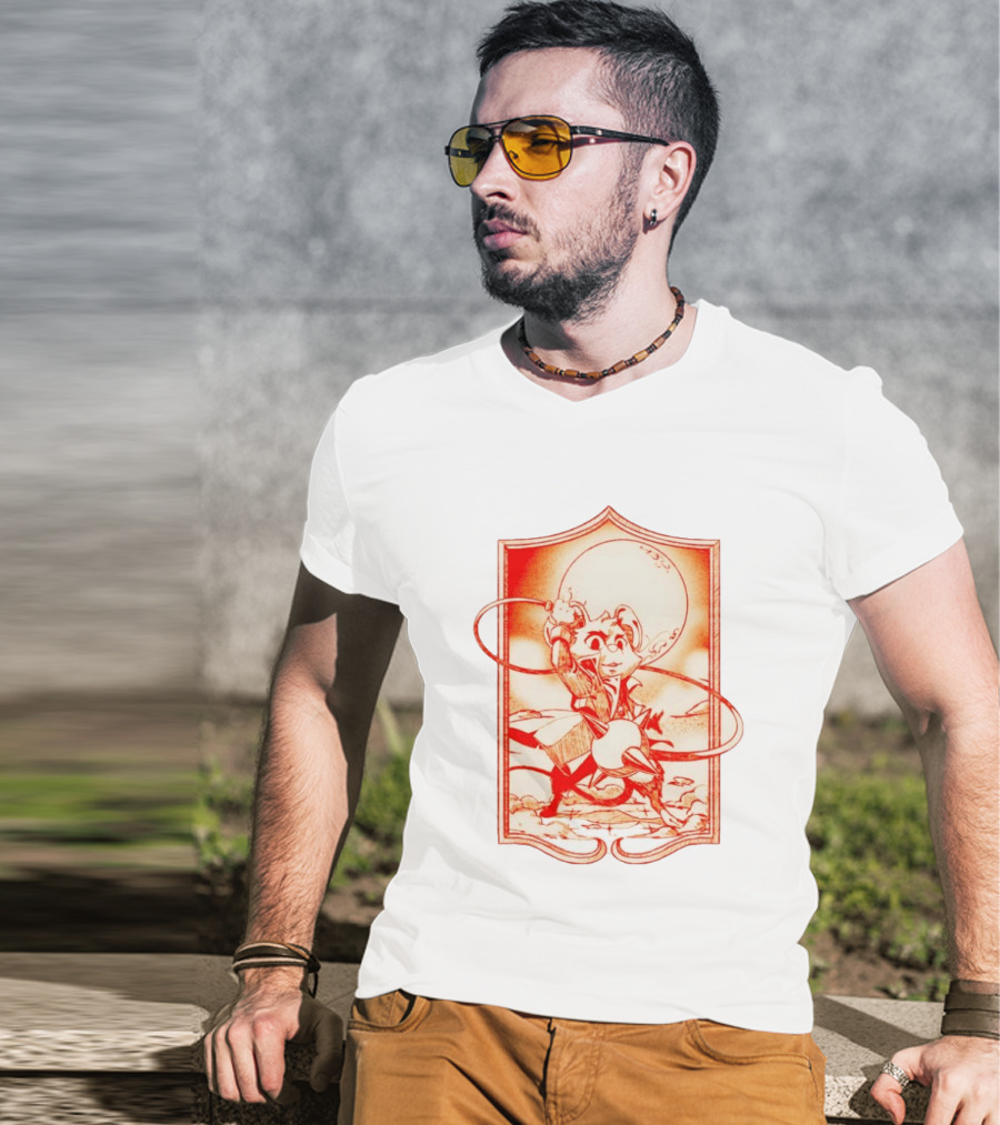Biker Mice From Mars Throttle Wielding Flail Against Moonlit Backdrop T-Shirt