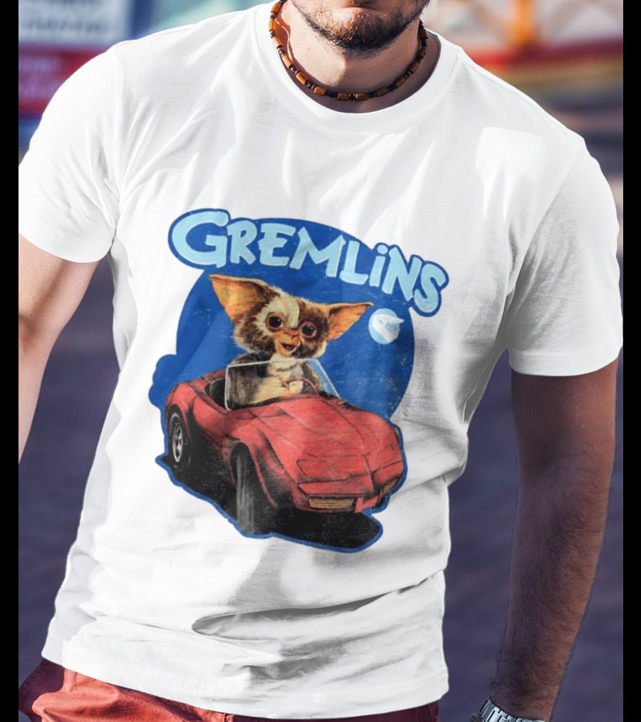 Gizmo Gremlins Driving Red Sports Car Retro Movie Fan T-Shirt