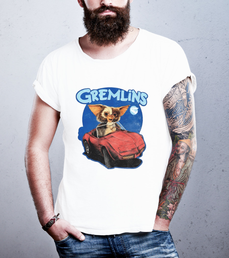 Gizmo Gremlins Driving Red Sports Car Retro Movie Fan T-Shirt