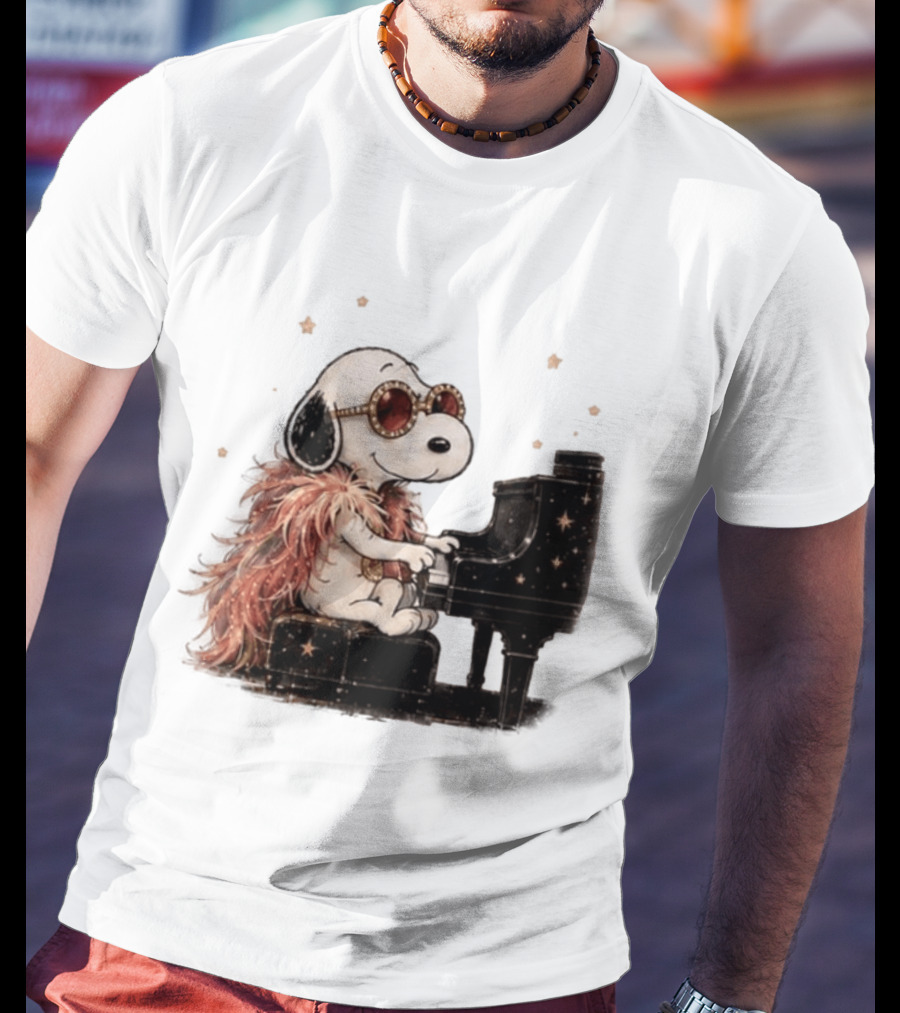 Snoopy Elton John Playing Piano Under Starry Nights T-Shirt