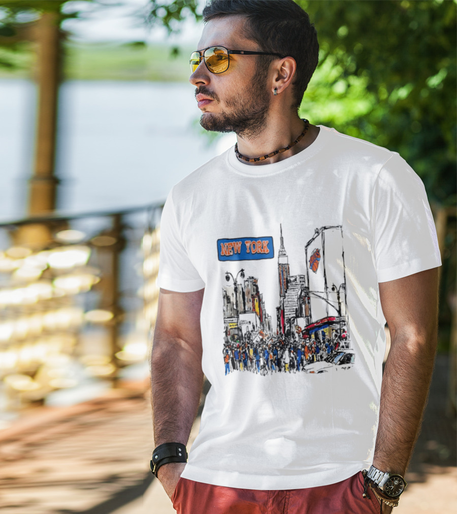 New York Knicks NBA City Skyline Street Scene Basketball Team T-Shirt