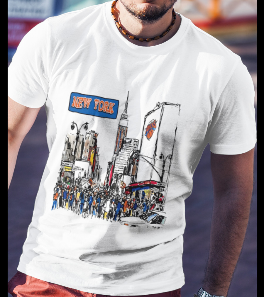 New York Knicks NBA City Skyline Street Scene Basketball Team T-Shirt