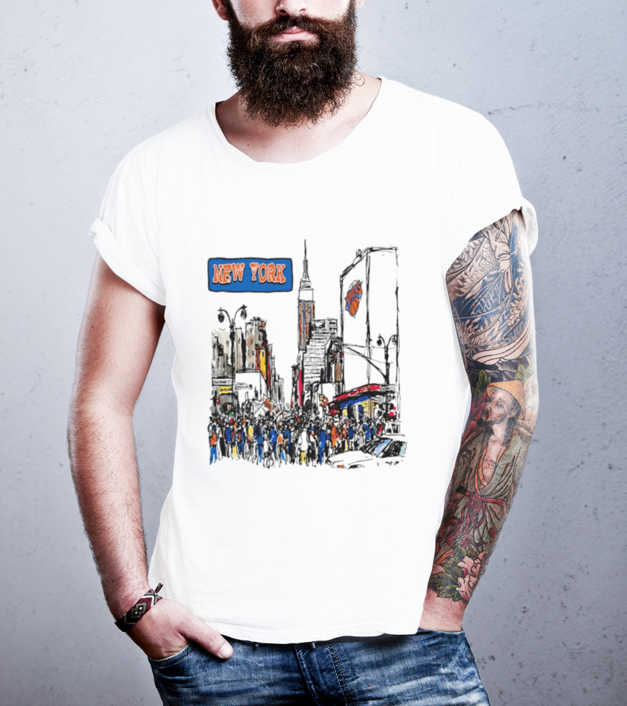 New York Knicks NBA City Skyline Street Scene Basketball Team T-Shirt