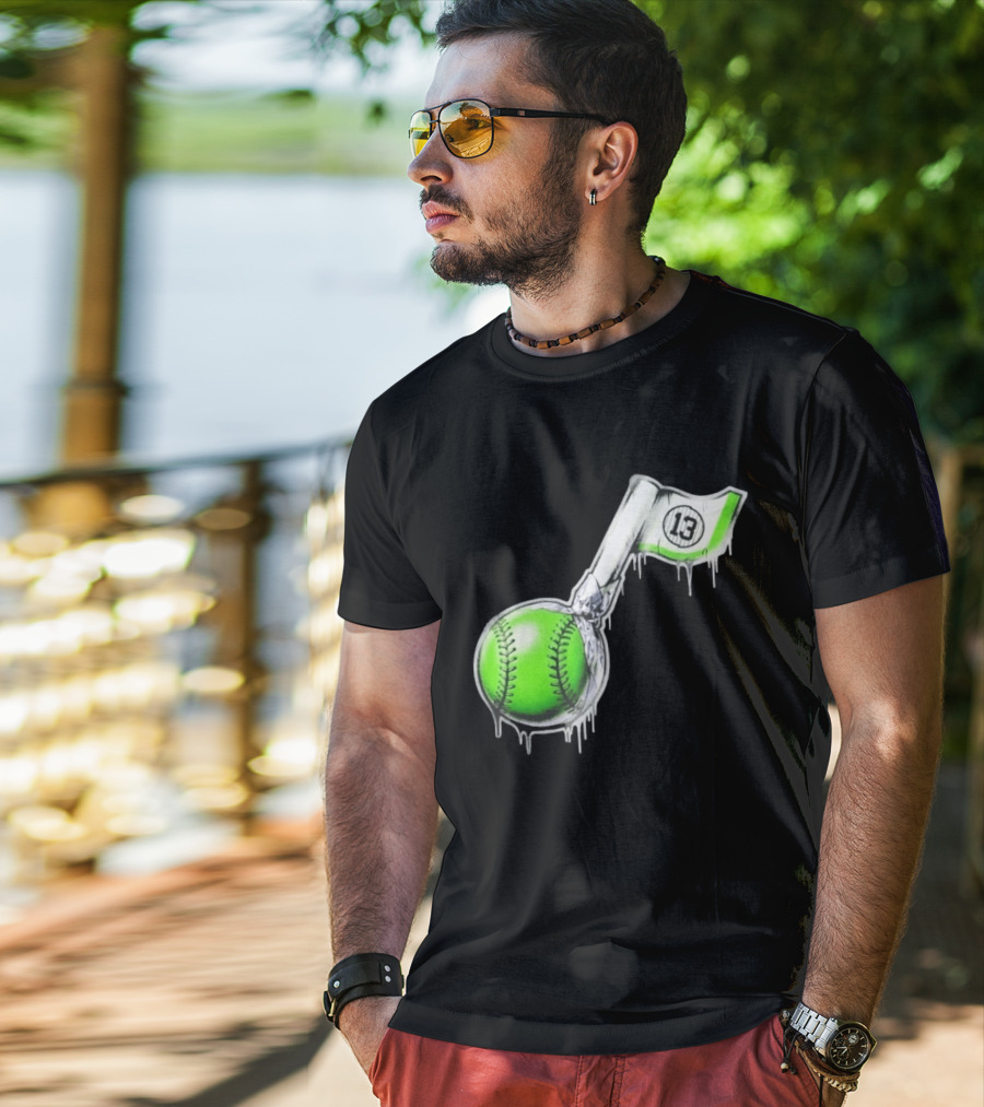 13 Baseball Lollipop Dripping Ice Cream Green Ball T-Shirt