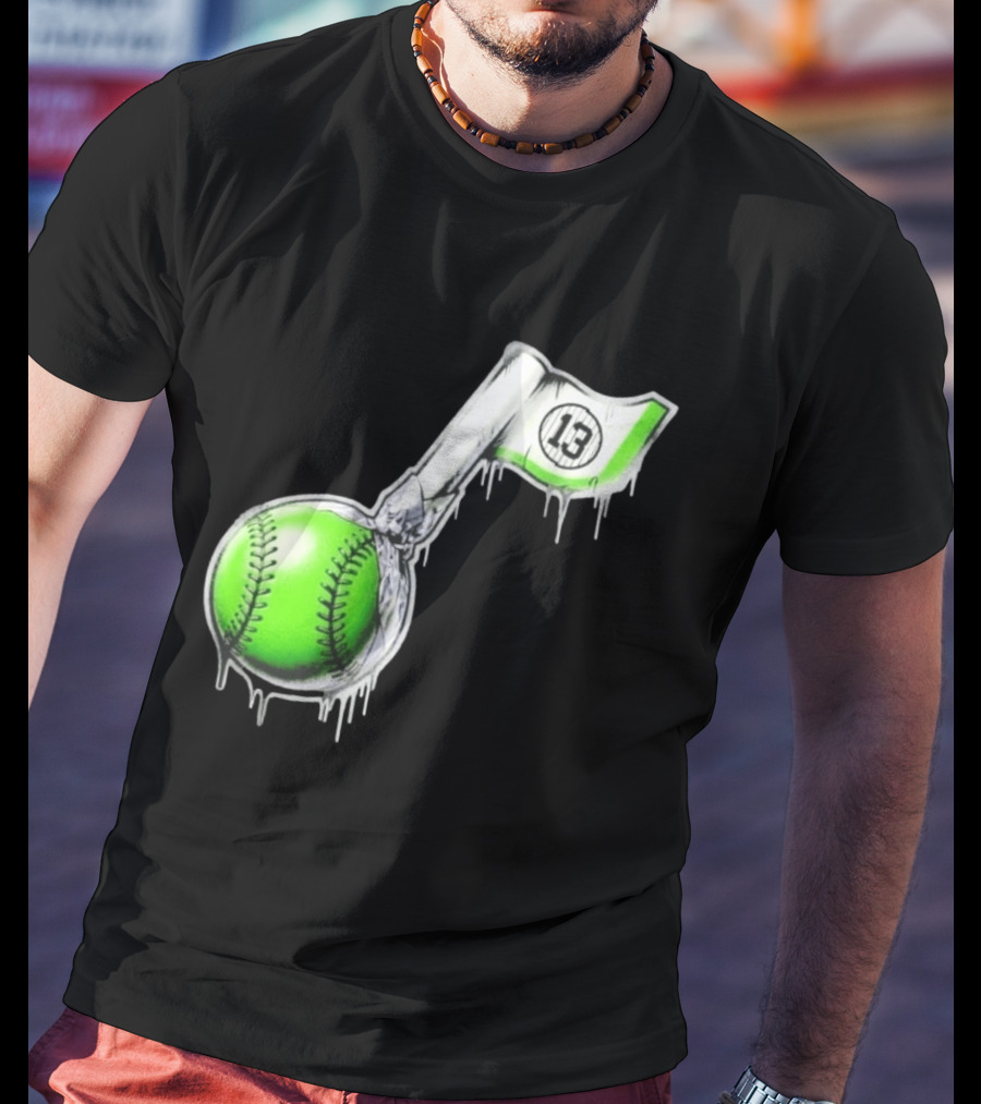 13 Baseball Lollipop Dripping Ice Cream Green Ball T-Shirt