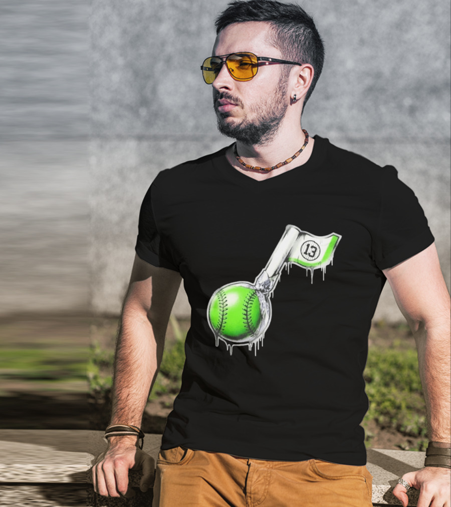 13 Baseball Lollipop Dripping Ice Cream Green Ball T-Shirt