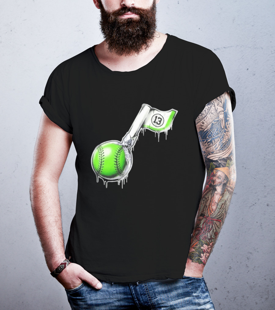 13 Baseball Lollipop Dripping Ice Cream Green Ball T-Shirt
