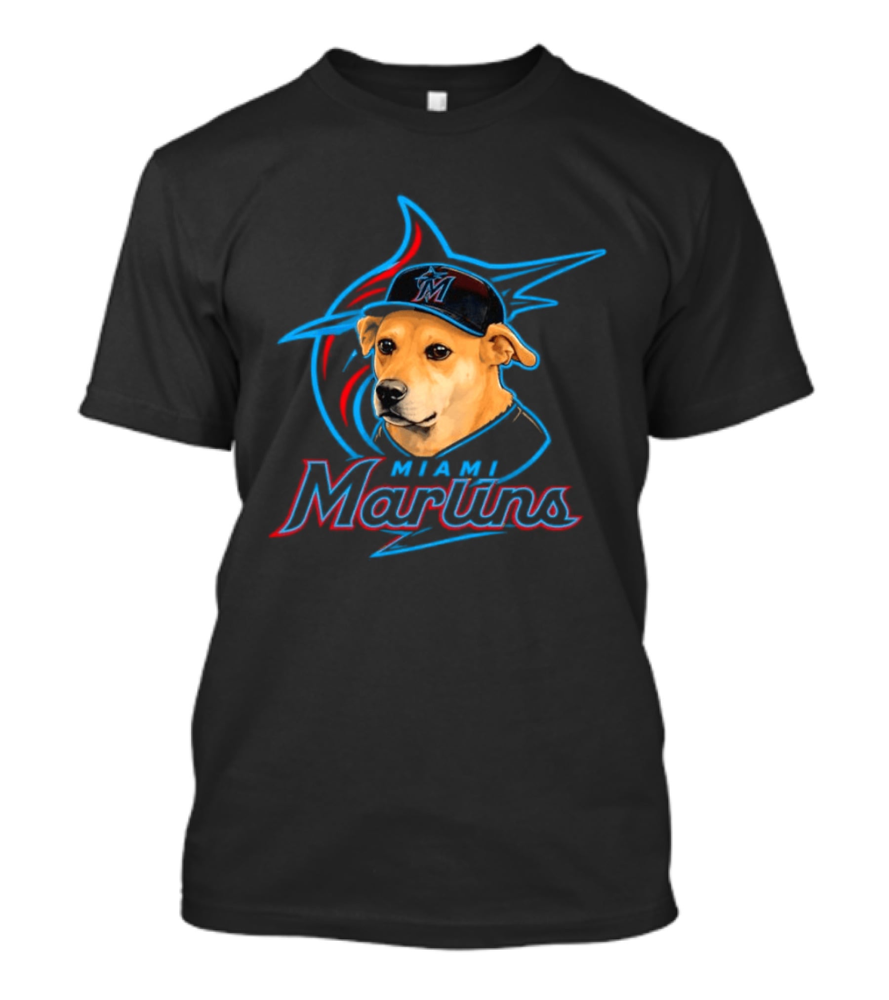 Miami Marlins Dog With Baseball Cap Team T-Shirt