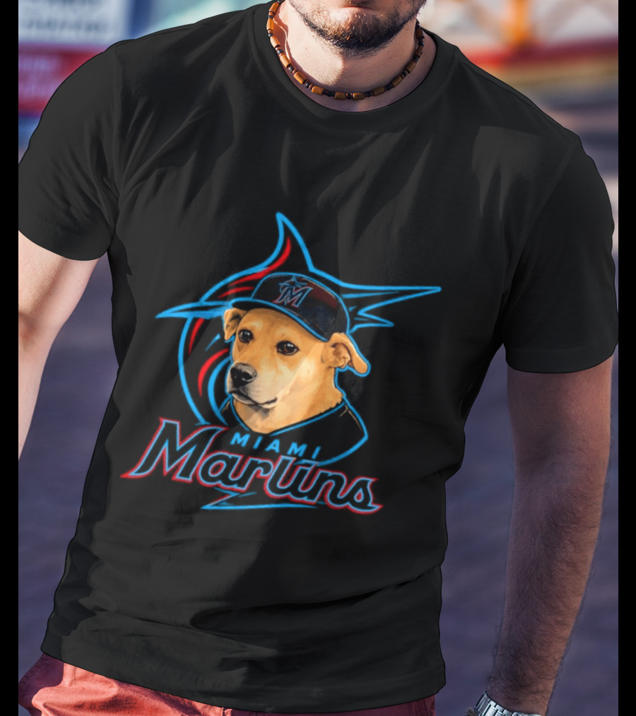 Miami Marlins Dog With Baseball Cap Team T-Shirt