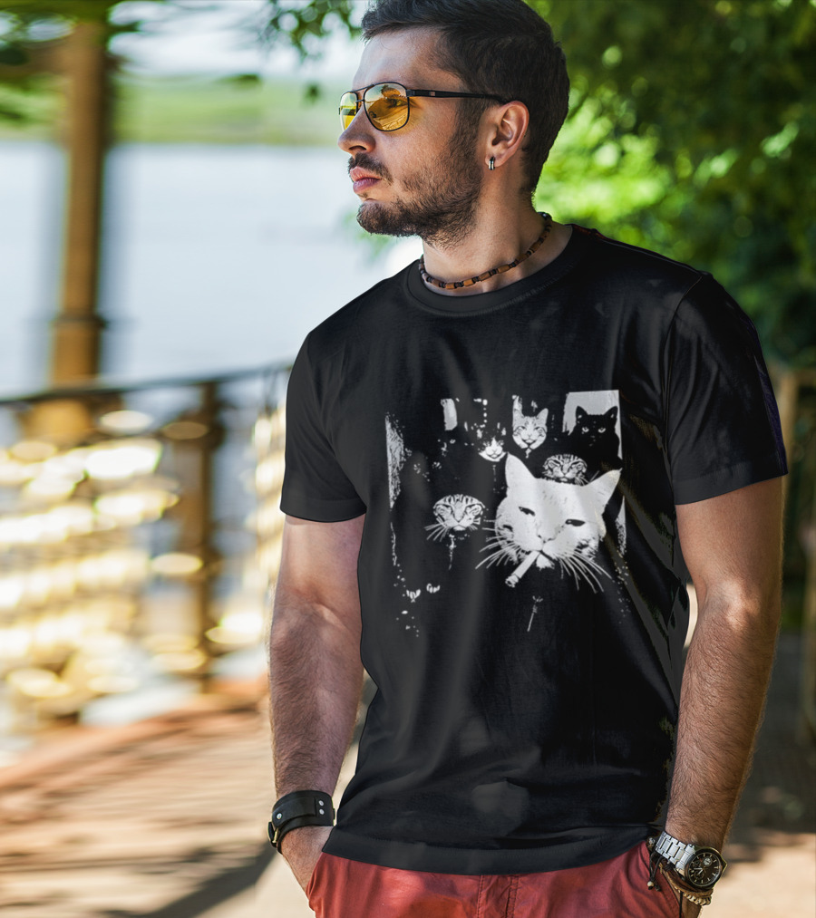 Smoking Cats Street Gang Hardened Feline Crew Members Motorcycle Club T-Shirt