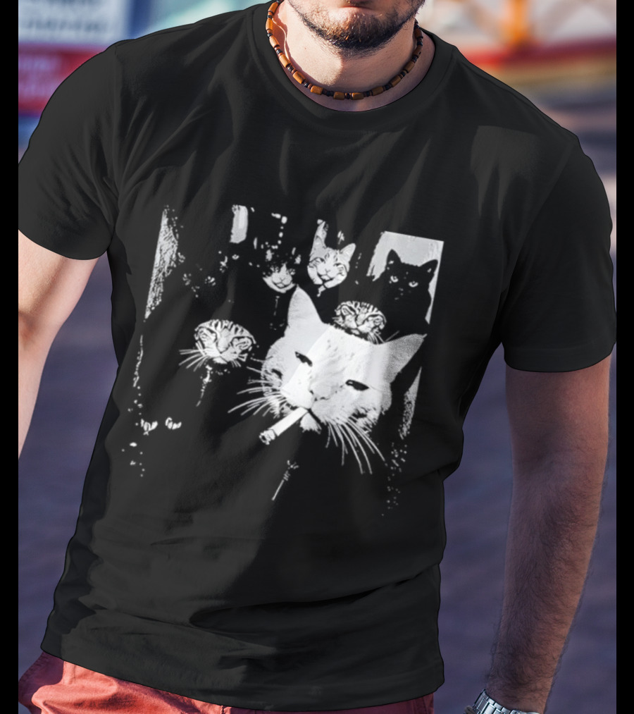 Smoking Cats Street Gang Hardened Feline Crew Members Motorcycle Club T-Shirt