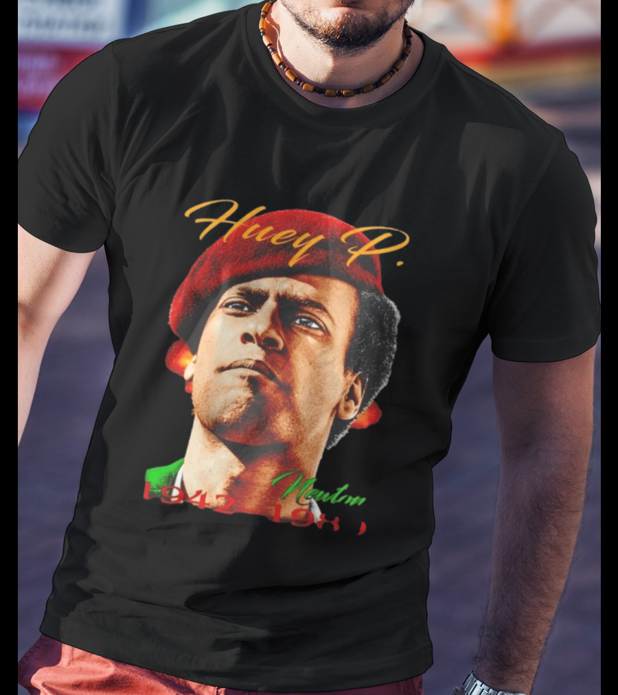 Huey P. Newton 1942 1989 Red Beret Green Jacket T-Shirt