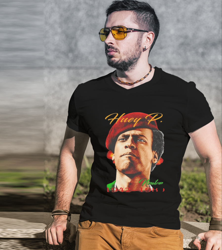 Huey P. Newton 1942 1989 Red Beret Green Jacket T-Shirt