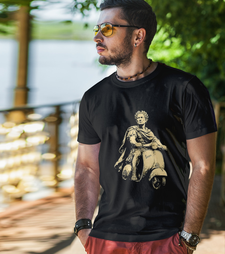 Julius Caesar Vespa Scooter Roman Warrior Motif T-Shirt
