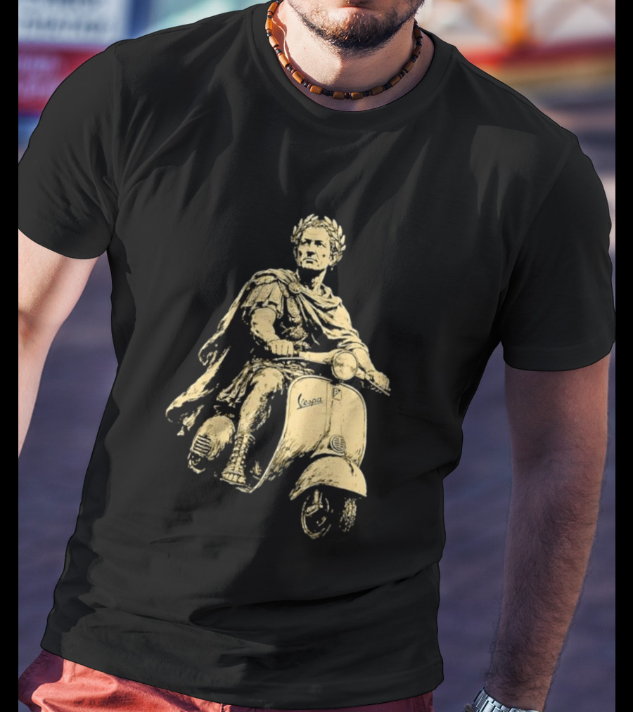 Julius Caesar Vespa Scooter Roman Warrior Motif T-Shirt