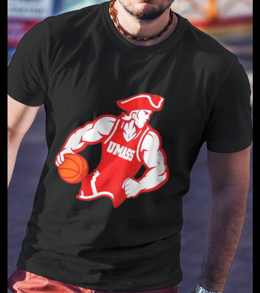 UMass Basketball Player Minuteman Holding Basketball T-Shirt